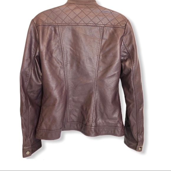 Roz & Ali Faux Biker classic Leather Jacket size  quilted shoulder design Small - Picture 2 of 8